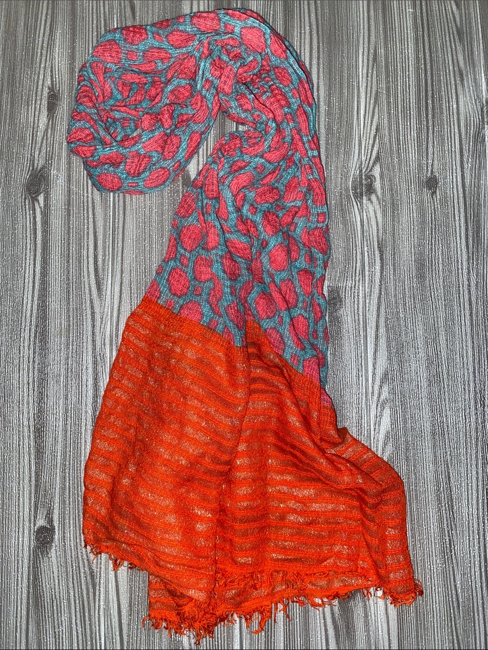 Vivid Coral & Teal Patterned Women's Scarf